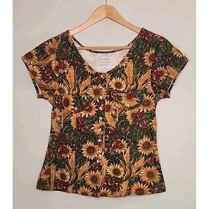 Vintage At Last Studios Women Small Sunflower Button Up Top Cowgirl Boho Western